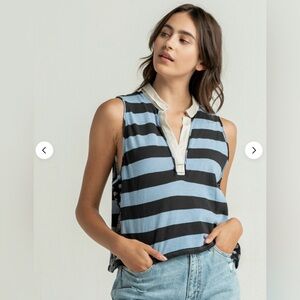 Free People Women's Doing It Rugby, Charcoal Blue‎ Combo, XS